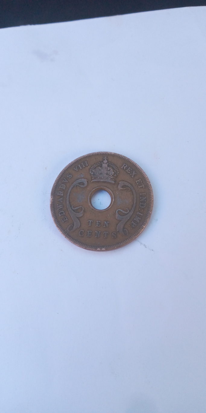 1936 Ten cent British east Africa coin